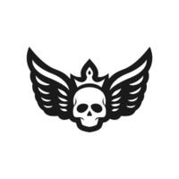 a black and white drawing of a skull with wings and a skull on it. vector