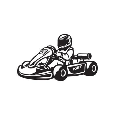 Kart racer, Go Kart racing image. Go Kart racing silhouette on white background