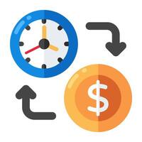 Dollar with clock, icon of time is money vector