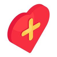 Flat design of add love, isometric icon vector