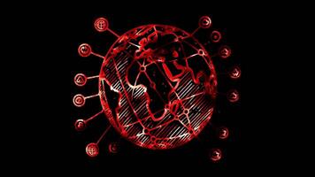 Glowing looping Columbus Day globe representing global connection. neon frame effect, black background. video
