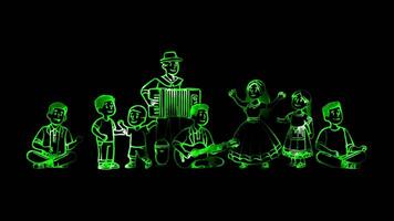 Glowing looping Columbus Day diverse celebrations of Columbus Day. neon frame effect, black background. video