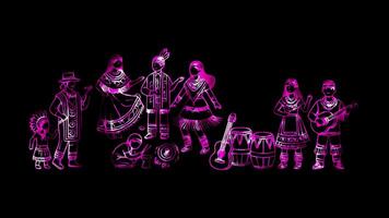 Glowing looping Columbus Day diverse celebrations of Columbus Day. neon frame effect, black background. video