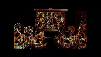 Glowing looping Columbus Day classroom learning about Columbus Day. neon frame effect, black background. video