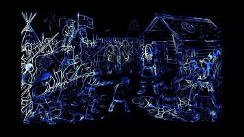 Glowing looping Columbus Day Depiction of indigenous resistance and exploitation. neon frame effect, black background. video