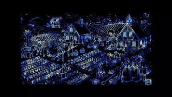 Glowing looping Columbus Day European settlers establishing colonies. neon frame effect, black background. video