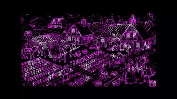 Glowing looping Columbus Day European settlers establishing colonies. neon frame effect, black background. video