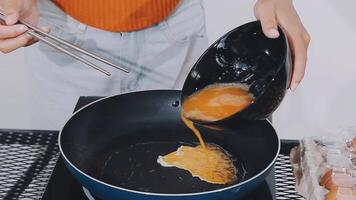 detail shot of a woman removing an egg from the frying pan with a spatula, preparing the typical colombian breakfast video