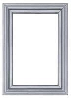 Silvered wooden picture frame with carved linear pattern in retro style isolated on white background photo