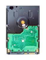 Top view of a hard drive isolated on a white background. Computer hardware photo