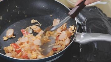 steaming mixed vegetables in the wok, asian style cooking vegetarian and healthy, selected focus, narrow depth of field video