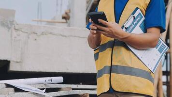 Construction worker, tablet and portrait of man with research and digital data for solar panel installation. Happy, engineer and male contractor with eco and energy project with tech and online plan video