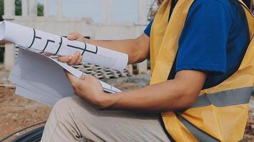 Construction worker, tablet and portrait of man with research and digital data for solar panel installation. Happy, engineer and male contractor with eco and energy project with tech and online plan video