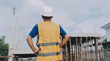 Construction worker, tablet and portrait of man with research and digital data for solar panel installation. Happy, engineer and male contractor with eco and energy project with tech and online plan video