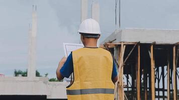 Construction worker, tablet and portrait of man with research and digital data for solar panel installation. Happy, engineer and male contractor with eco and energy project with tech and online plan video