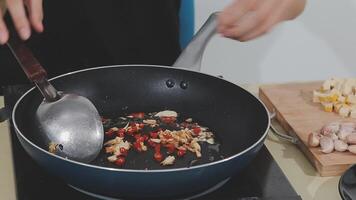 steaming mixed vegetables in the wok, asian style cooking vegetarian and healthy, selected focus, narrow depth of field video