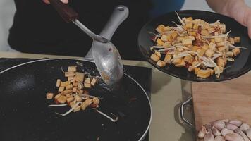 steaming mixed vegetables in the wok, asian style cooking vegetarian and healthy, selected focus, narrow depth of field video