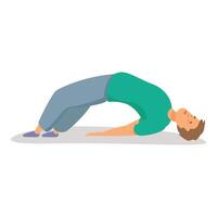 Young man doing bridge exercise, working out, stretching back muscles vector