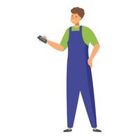 Service man holding a remote control, operating smart home appliances vector
