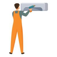 Technician installing air conditioner using electric drill vector