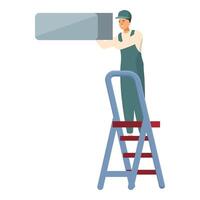 Construction worker installing air conditioning using ladder vector