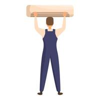 Technician installing air conditioner, repairman lifting heavy ac unit vector