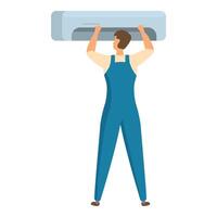 Repairman installing air conditioner in overalls lifting unit vector