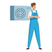 Technician standing with arms crossed by hvac unit vector