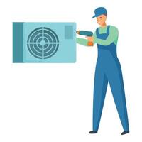 Technician installing air conditioner using electric screwdriver vector