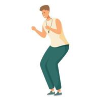 Physical education teacher blowing whistle during class activity vector
