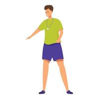 Smiling coach with whistle is pointing with his finger vector
