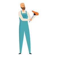 Plumber holding plunger checking for clog in toilet vector