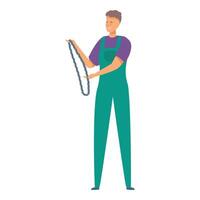 Service man holding chainsaw chain for sharpening or replacement vector