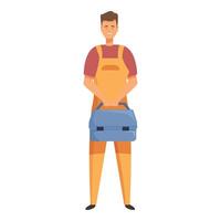 Handyman holding toolbox wearing overalls smiling character design vector