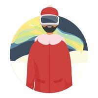 Man wearing virtual reality headset enjoying virtual aurora borealis vector