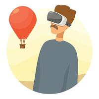 Man enjoying a simulated hot air balloon ride using a vr headset vector