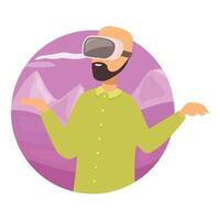 Man using vr headset exploring virtual reality world, enjoying immersive experience vector