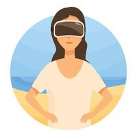 Woman is using a vr headset and enjoying a virtual reality experience vector