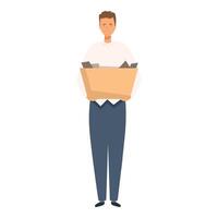 Sad office worker holding a box with personal belongings after being fired vector