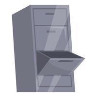 Grey metal office filing cabinet with open drawer vector