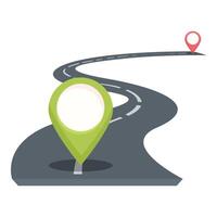 Winding road leading to destination with location pin showing route vector