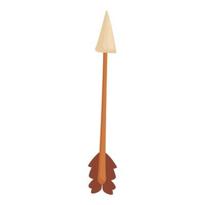 Wooden arrow pointing up with feathers on white background