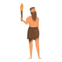 Primitive caveman holding torch exploring dark cave vector