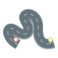 Winding road connecting two points with location pins marking the start and finish vector