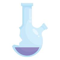 Broken chemical flask filled with purple liquid for science experiment vector