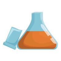 Conical flask containing orange liquid is being used for chemistry experiment vector