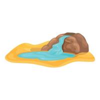 Small waterfall flowing from stones creating pond in desert sand vector
