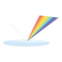 Light beam splitting through triangular prism creating rainbow effect vector
