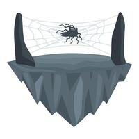Giant spider building cobweb on floating rock island vector