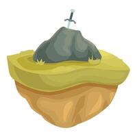 Magic sword stuck in a stone on a floating island vector